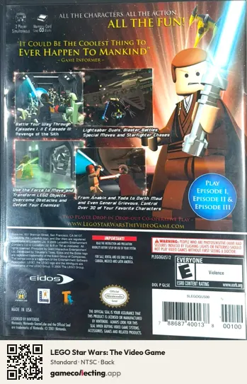LEGO Star Wars: The Video Game Nintendo GameCube, NTSC box back
