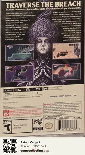 Axiom Verge 2 Nintendo Switch, NTSC box back