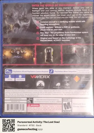 Paranormal Activity: The Lost Soul PlayStation 4, NTSC box back