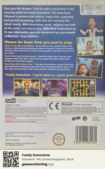 Family Gameshow Nintendo Wii, United Kingdom box back