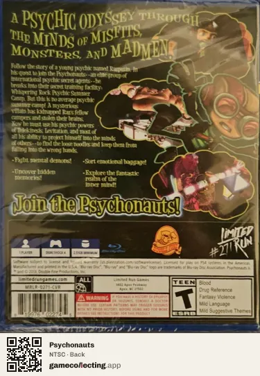 Psychonauts PlayStation 4, NTSC box back
