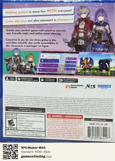 RPG Maker With PlayStation 5, NTSC box back