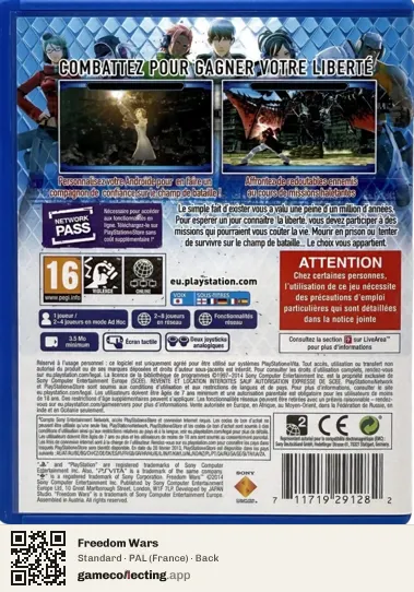 Freedom Wars PlayStation Vita, France box back