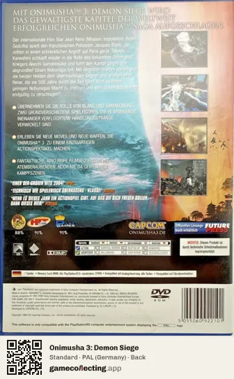 Onimusha 3: Demon Siege PlayStation 2, Germany box back