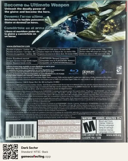 Dark Sector PlayStation 3, NTSC box back
