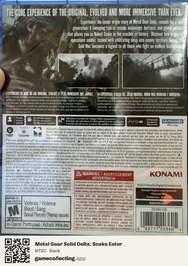 Metal Gear Solid Delta: Snake Eater PlayStation 5, NTSC box back