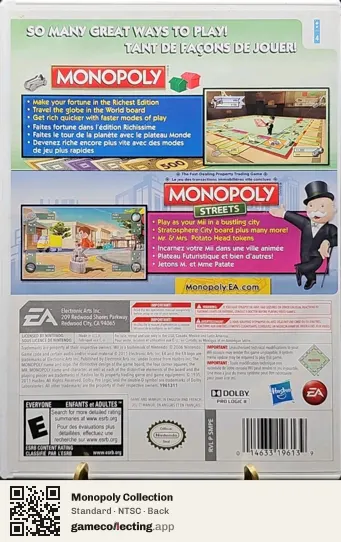 Monopoly Collection Nintendo Wii, NTSC box back