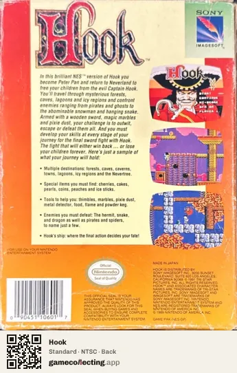 Hook Nintendo Entertainment System, NTSC box back