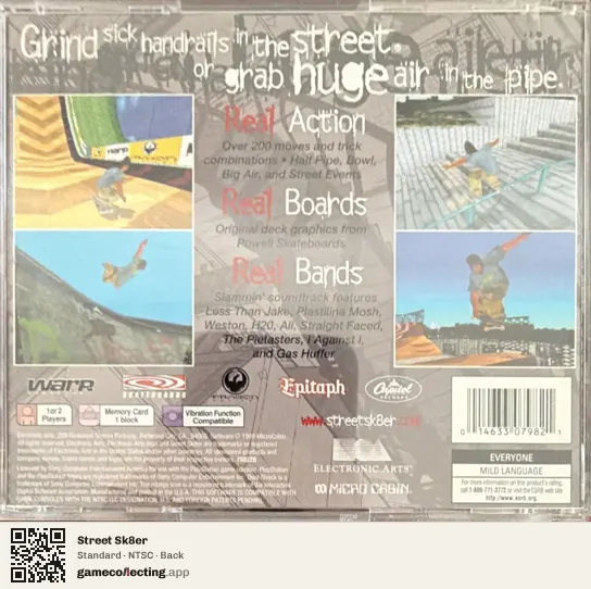 Street Sk8er PlayStation, NTSC box back