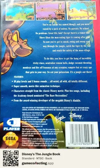Disney's The Jungle Book Sega Mega Drive / Genesis, NTSC box back