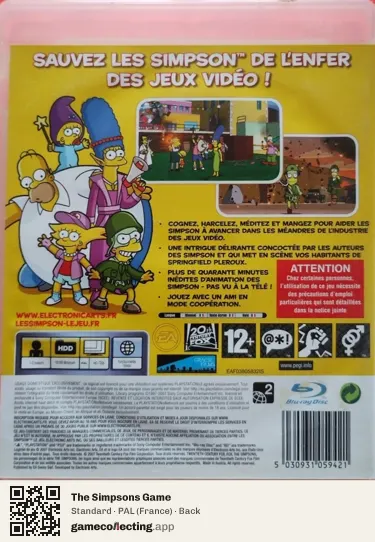 The Simpsons Game PlayStation 3, France box back