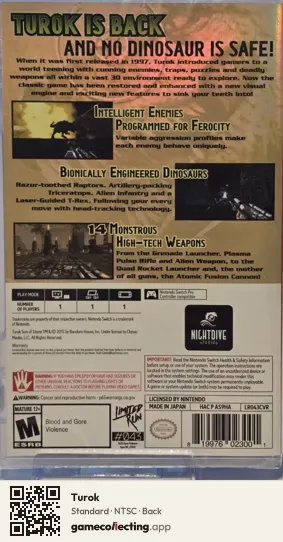 Turok Nintendo Switch, NTSC box back