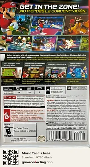 Mario Tennis Aces Nintendo Switch, NTSC box back