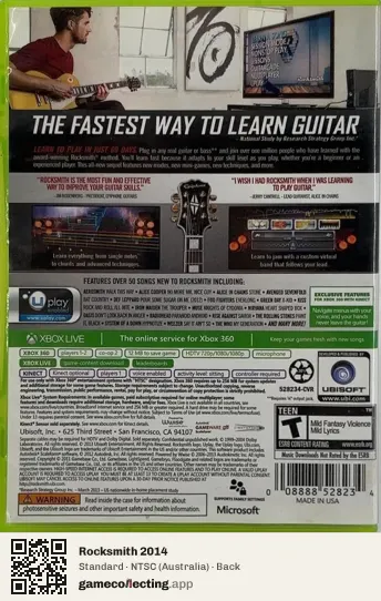 Rocksmith 2014 Xbox 360, Australia box back