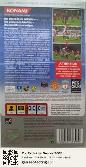 Pro Evolution Soccer 2009 PlayStation Portable, PAL box back