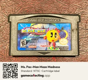 Ms. Pac-Man Maze Madness Game Boy Advance, NTSC cartridge label