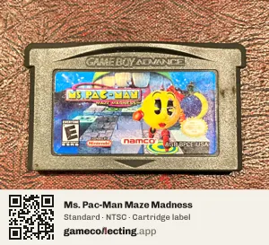 Ms. Pac-Man Maze Madness Game Boy Advance, NTSC cartridge label