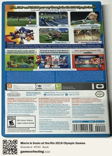Mario & Sonic at the Rio 2016 Olympic Games Nintendo Wii U, NTSC box back