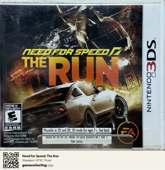 Need for Speed: The Run Nintendo 3DS, NTSC box front