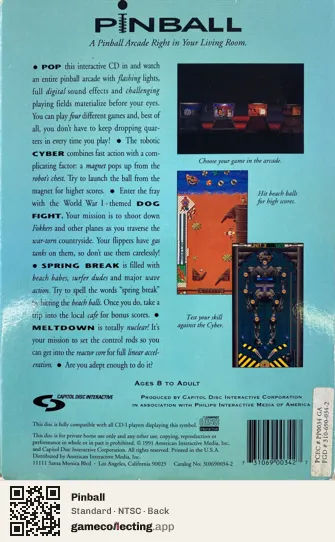 Pinball Philips CD-i, NTSC box back