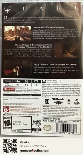Quake Nintendo Switch, NTSC box back