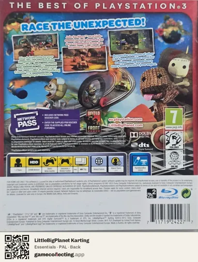 LittleBigPlanet Karting PlayStation 3, PAL box back