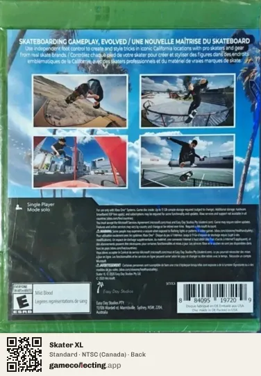 Skater XL Xbox One, Canada box back