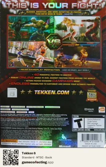 Tekken 6 Xbox 360, NTSC box back