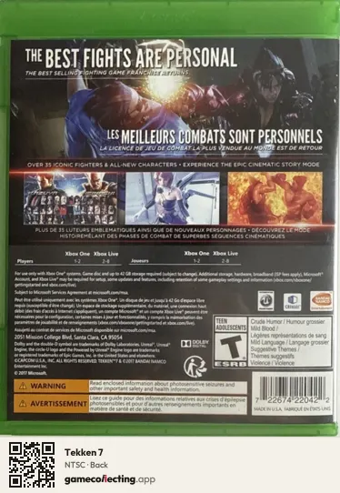 Tekken 7 Xbox One, NTSC box back