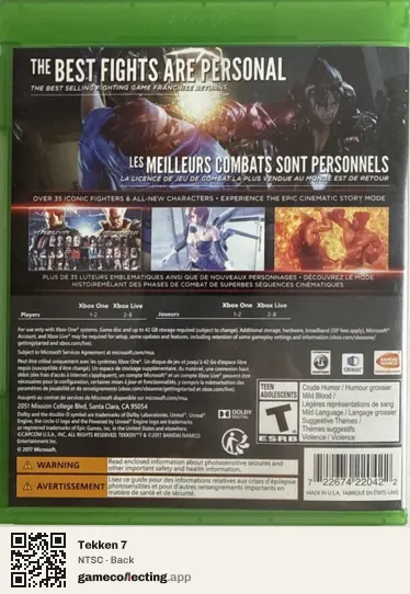 Tekken 7 Xbox One, NTSC box back
