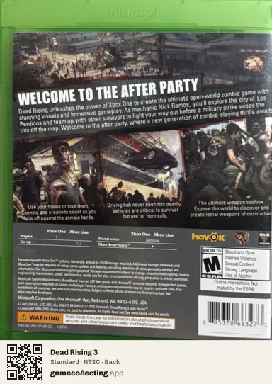 Dead Rising 3 Xbox One, NTSC box back
