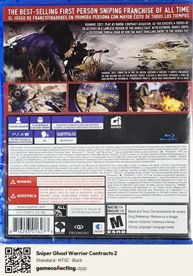 Sniper Ghost Warrior Contracts 2 PlayStation 4, NTSC box back