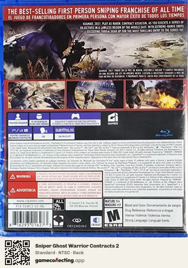 Sniper Ghost Warrior Contracts 2 PlayStation 4, NTSC box back