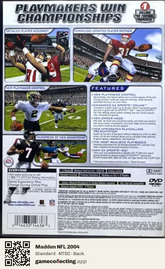 Madden NFL 2004 PlayStation 2, NTSC box back