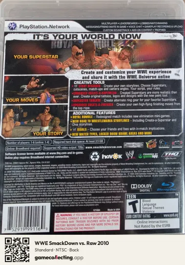 WWE SmackDown vs. Raw 2010 PlayStation 3, NTSC box back