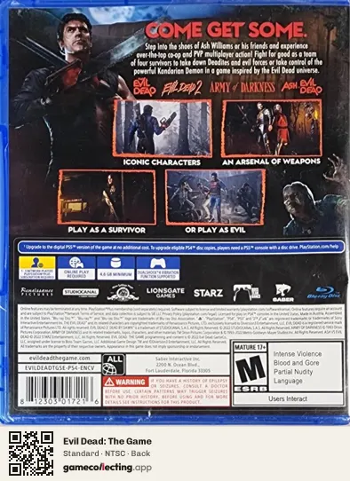 Evil Dead: The Game PlayStation 4, NTSC box back
