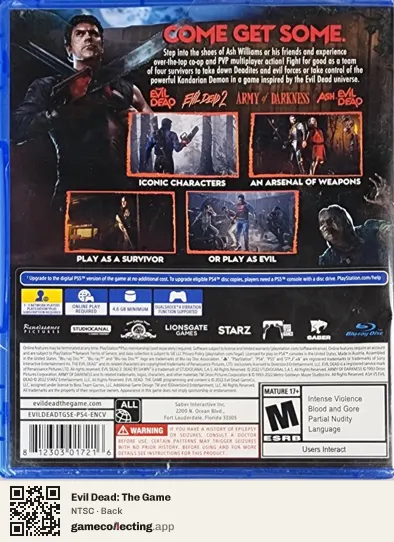 Evil Dead: The Game PlayStation 4, NTSC box back