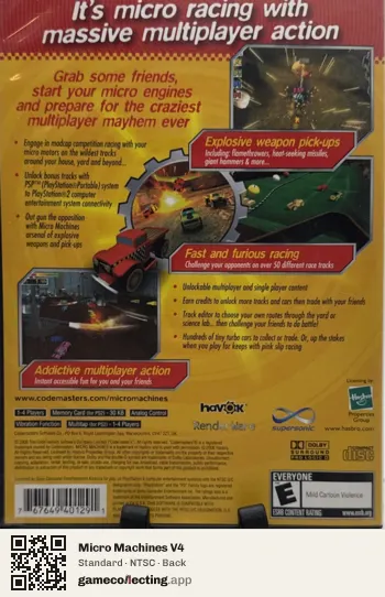 Micro Machines V4 PlayStation 2, NTSC box back