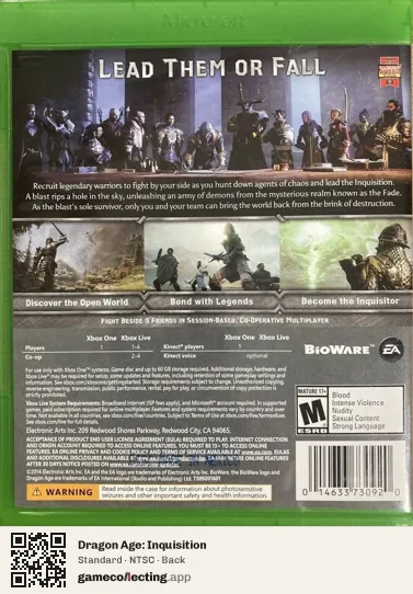 Dragon Age: Inquisition Xbox One, NTSC box back