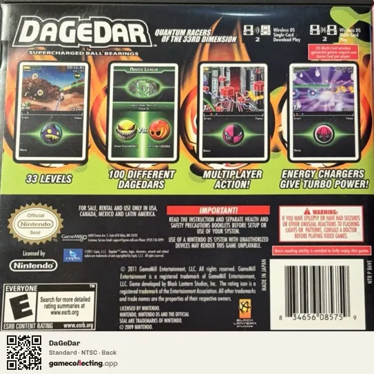 DaGeDar Nintendo DS, NTSC box back