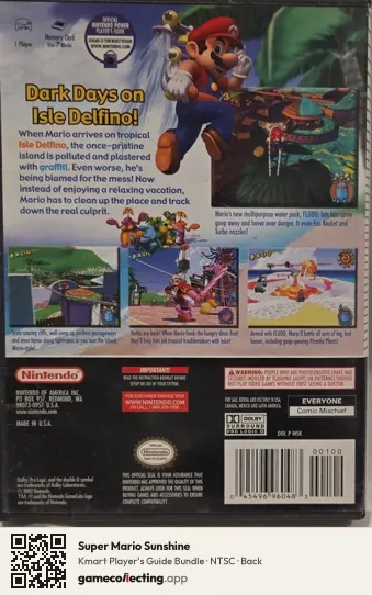 Super Mario Sunshine Nintendo GameCube, NTSC box back
