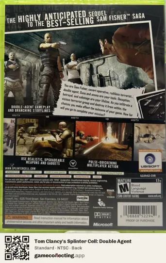 Tom Clancy's Splinter Cell: Double Agent Xbox 360, NTSC box back