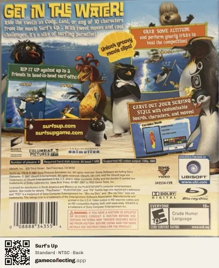 Surf's Up PlayStation 3, NTSC box back