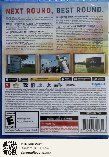 PGA Tour 2K25 PlayStation 5, NTSC box back