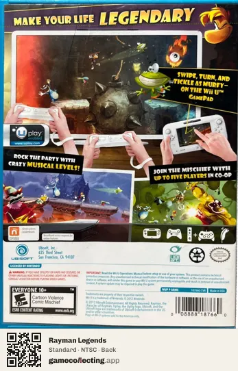Rayman Legends Nintendo Wii U, NTSC box back