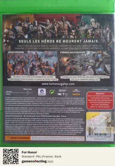 For Honor Xbox One, France box back