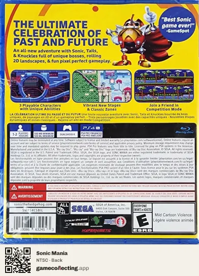 Sonic Mania PlayStation 4, NTSC box back