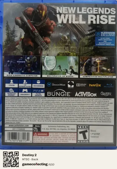 Destiny 2 PlayStation 4, NTSC box back
