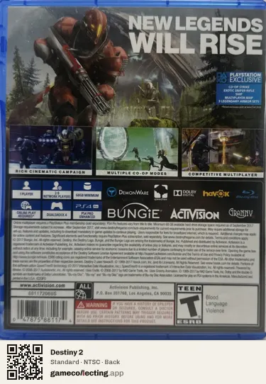 Destiny 2 PlayStation 4, NTSC box back
