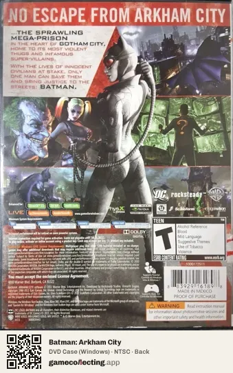 Batman: Arkham City Computer, NTSC box back